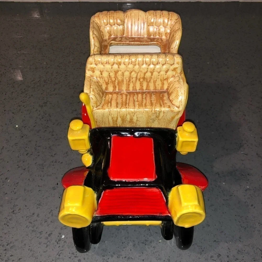 Vintage Ceramic Car Planter Antique Auto Red Yellow Retro Kitsch Succulent Pot